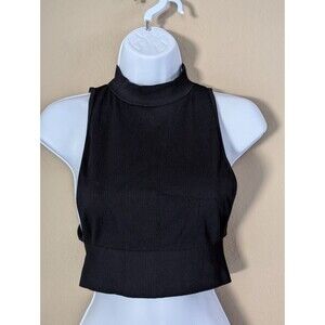 princess polly High Neck Cropped Ribbed Top Black size Medium/Large